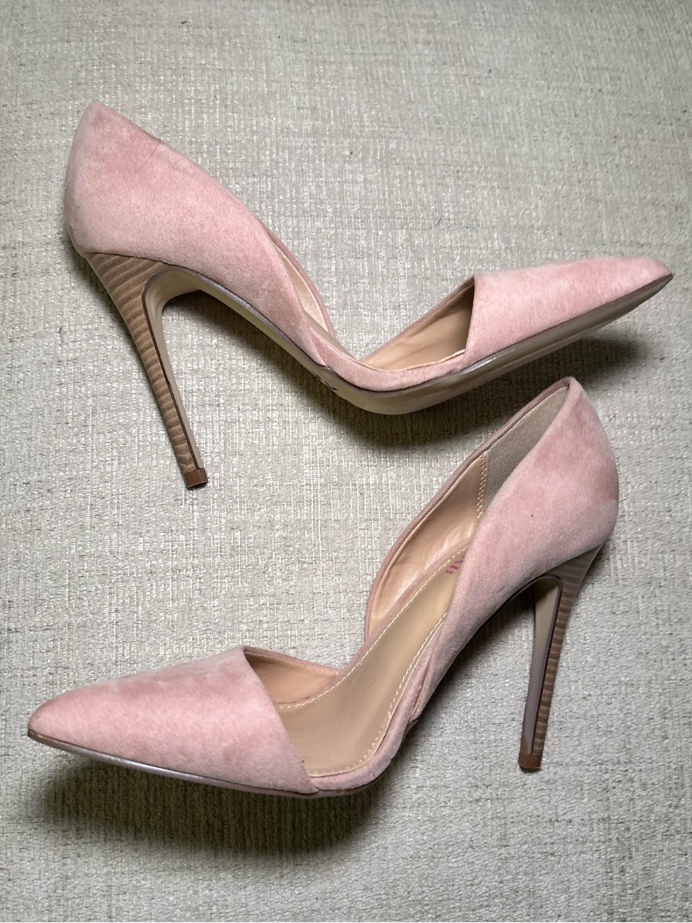 Blush Pink 7.5 Faux Suede D’Orsay Stiletto Pumps Heels Women Neutral Office Chic - Picture 3 of 12